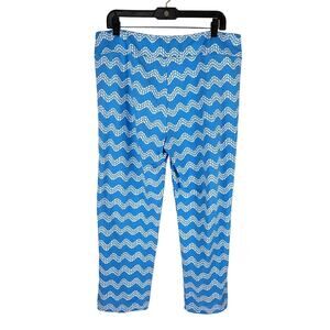 J. McLaughlin Wide Leg Capri Blue White Aegean Wave Pants XL